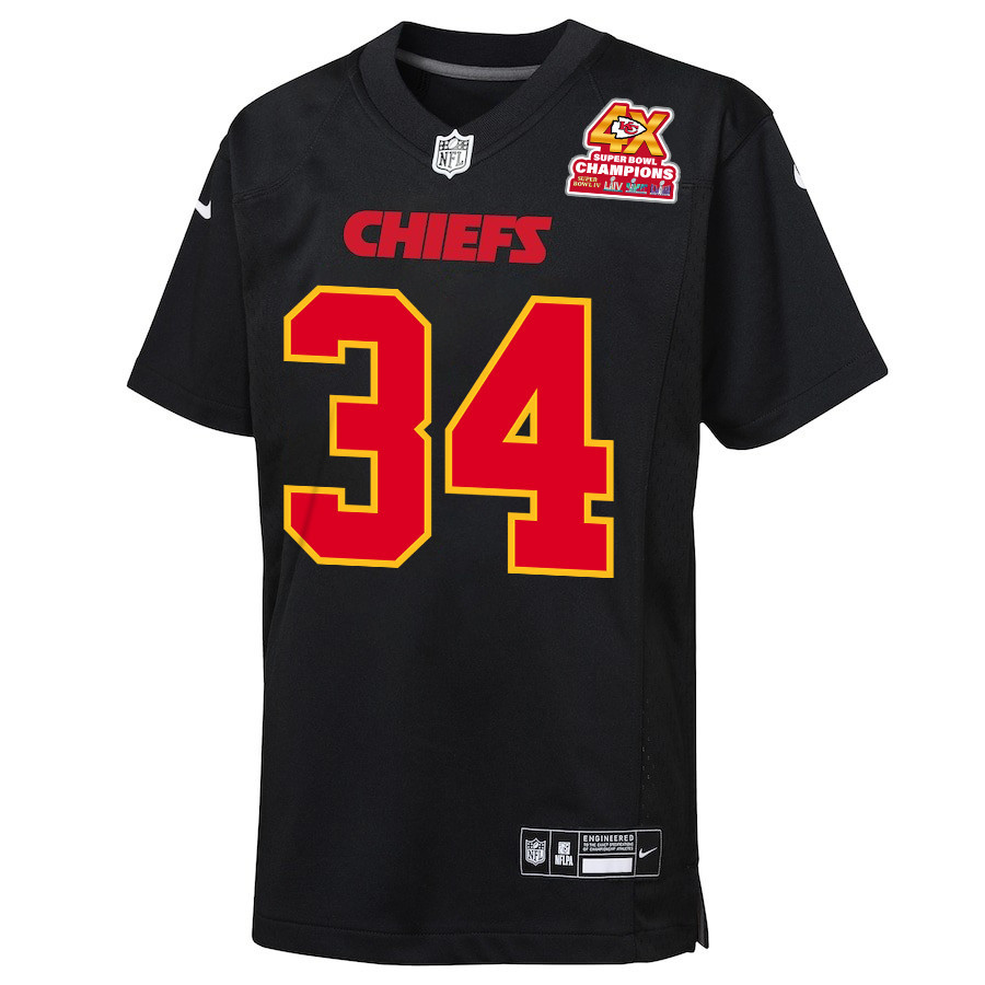 Nic Jones 31 Kansas City Chiefs Super Bowl LVIII Champions 4X Fashion Game Carbon Black NFL Jersey Youth