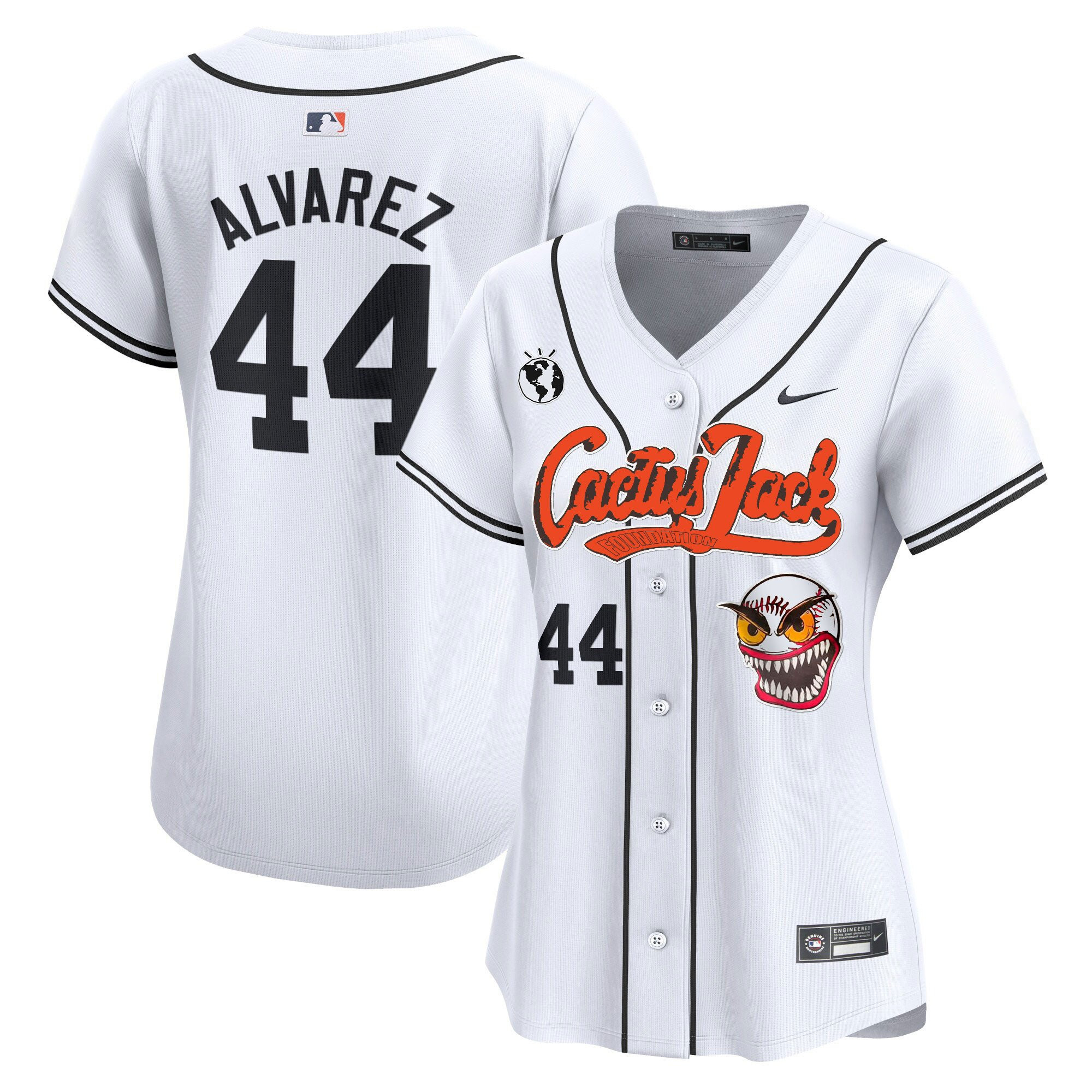 Yordan Alvarez 44 Houston Astros Cactus Jack Patch White MLB Jersey Women's
