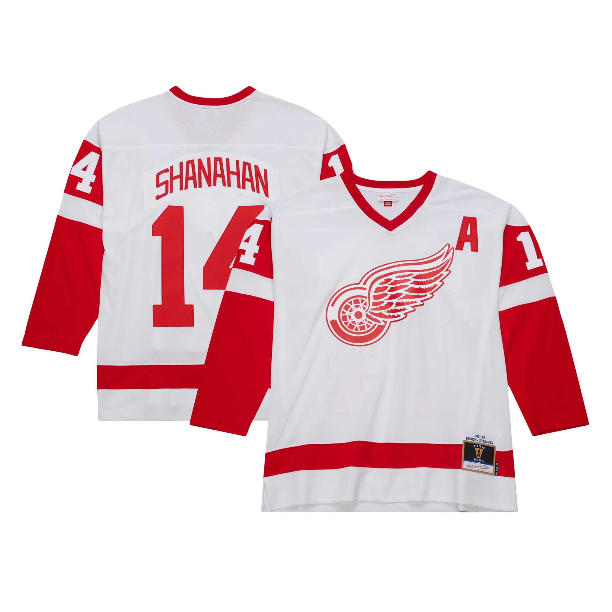 Detroit Red Wings Brendan Shanahan Mitchell Ness White 2001/02 Alternate Captain Blue Line Player NHL Jersey Men's