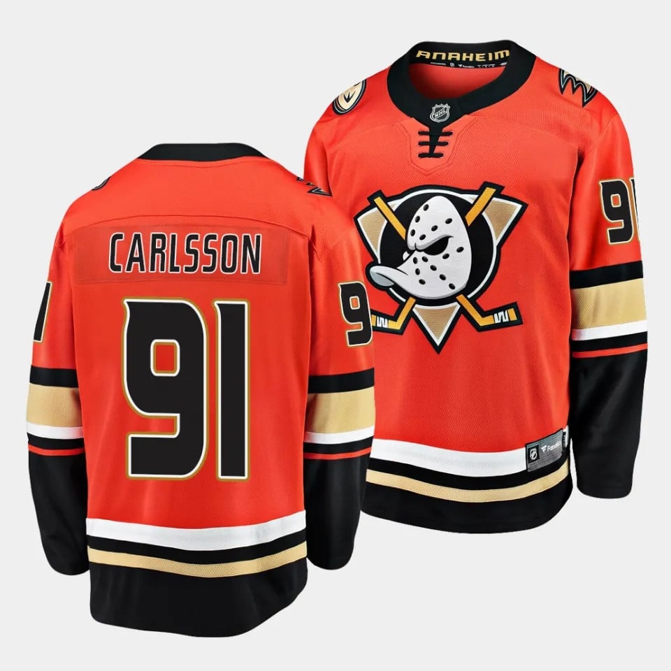 Leo Carlsson #91 Anaheim Ducks 2023 Draft Home Orange NHL Jersey Men's