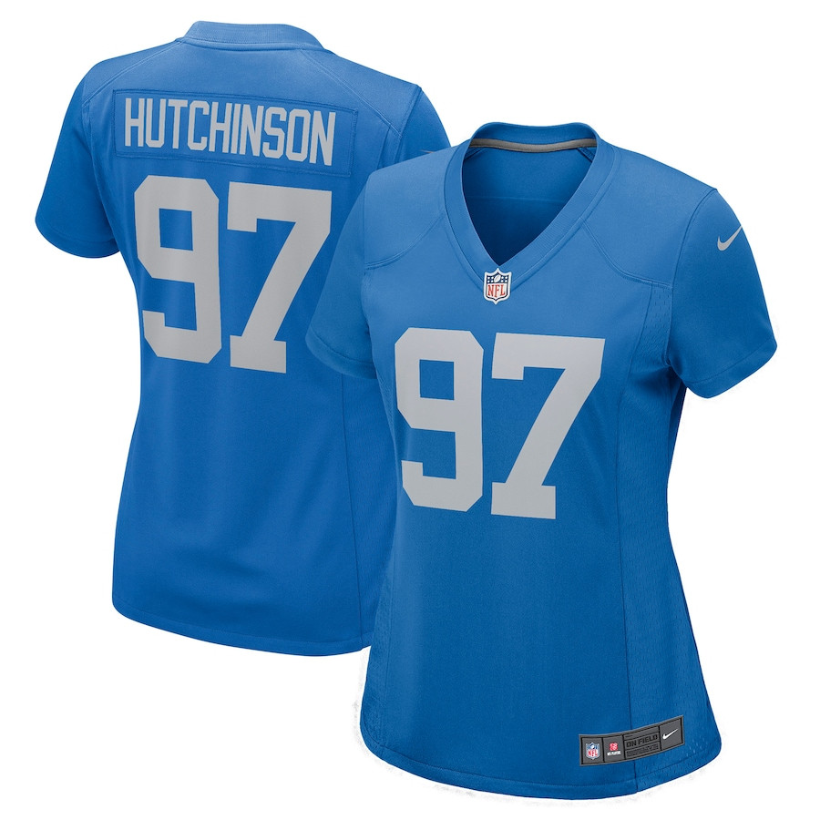 Aidan Hutchinson 97 Detroit Lions Player Blue NFL Jersey Women's