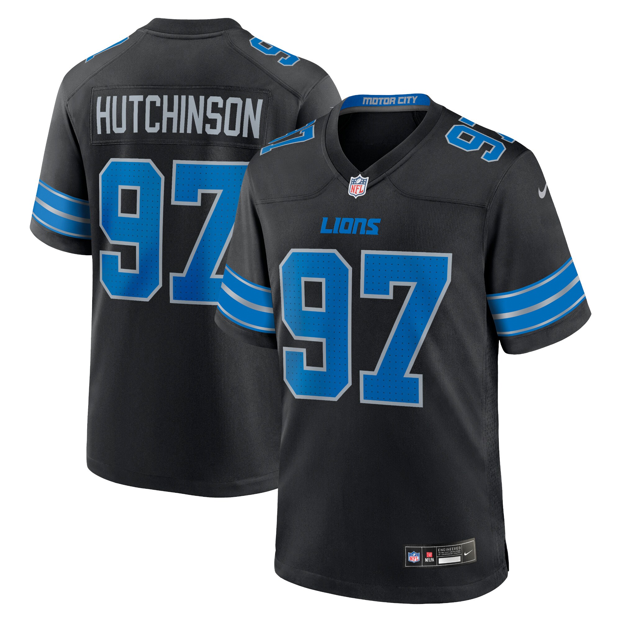 Detroit Lions Aidan Hutchinson Black 2nd Alternate Game NFL Jersey Men's