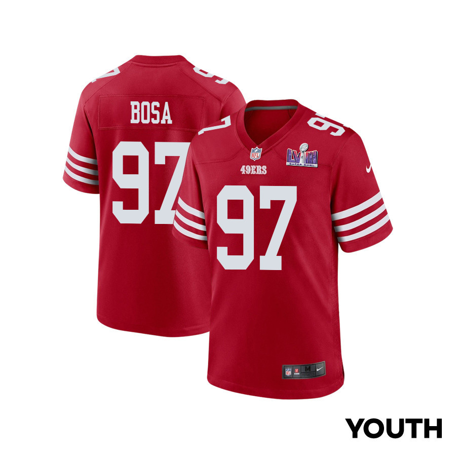 Nick Bosa 97 San Francisco 49ers Super Bowl LVIII Patch Game Scarlet NFL Jersey Youth