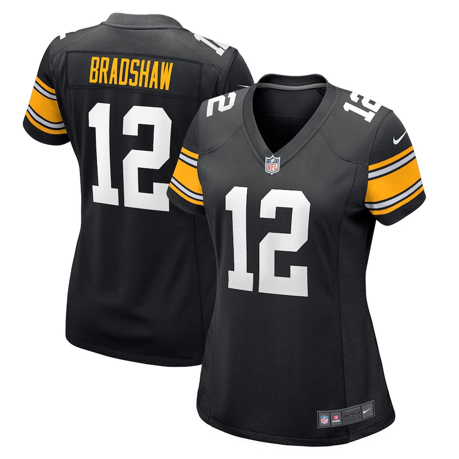 Terry Bradshaw 12 Pittsburgh Steelers Retired Black NFL Jersey Women's