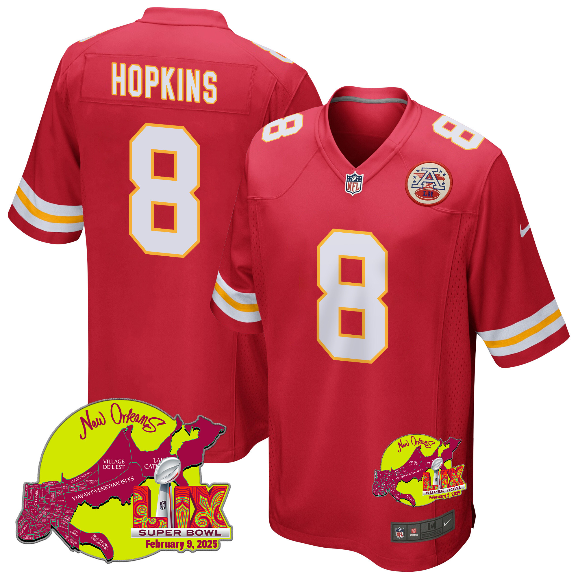 DeAndre Hopkins 8 Kansas City Chiefs Super Bowl LIX New Orleans Patch Game Red NFL Jersey Men's