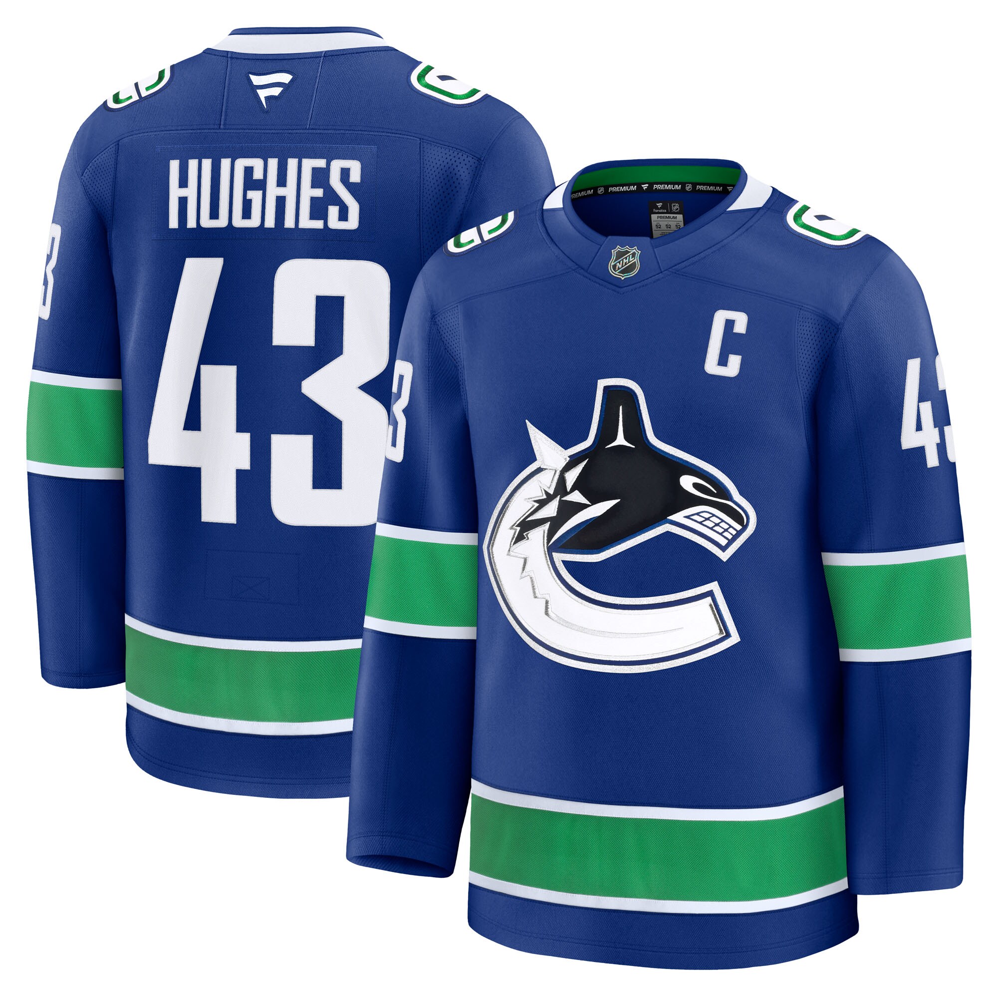 Vancouver Canucks Quinn Hughes Blue Home Premium NHL Jersey Men's