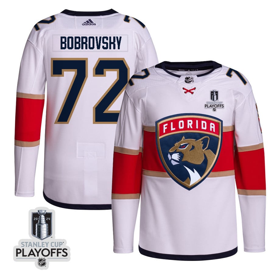 Sergei Bobrovsky 72 Florida Panthers 2024 Playoffs Patch Away Custom White NHL Jersey Men's