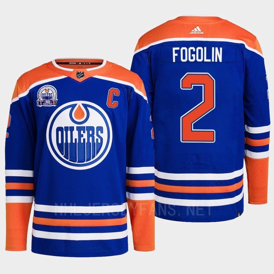 Edmonton Oilers Lee Fogolin 2 Royal Primegreen Hall Of Fame Patch 2022 NHL Jersey Men's