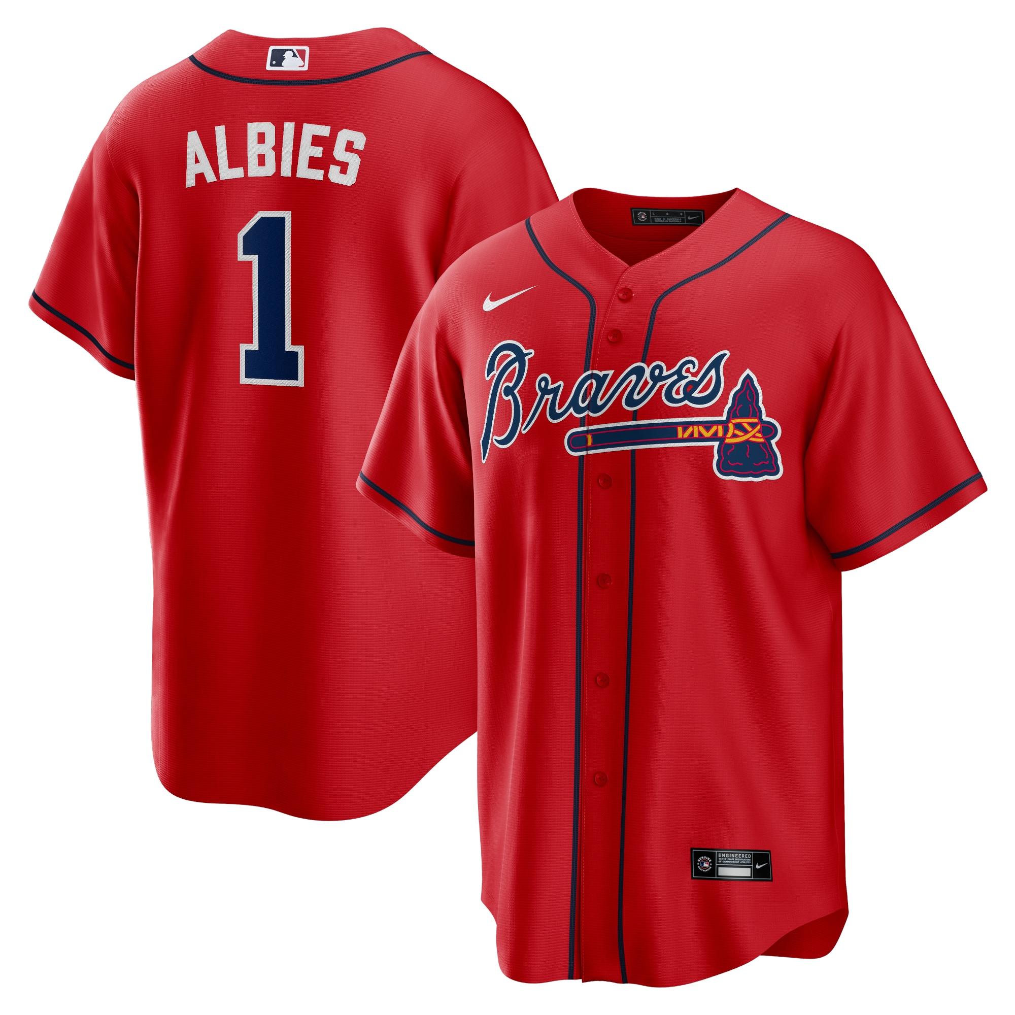 Atlanta Braves Ozzie Albies Red Alternate Player Name MLB Jersey Men's