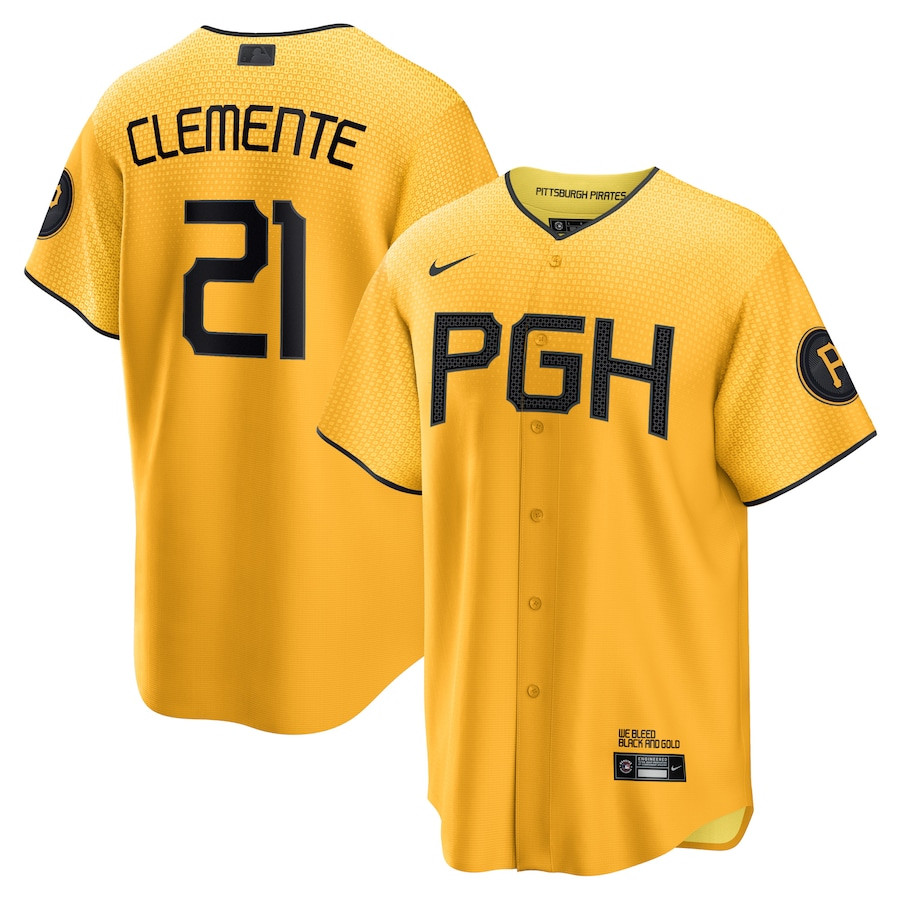 Roberto Clemente 21 Pittsburgh Pirates City Connect Player Gold MLB Jersey Men's