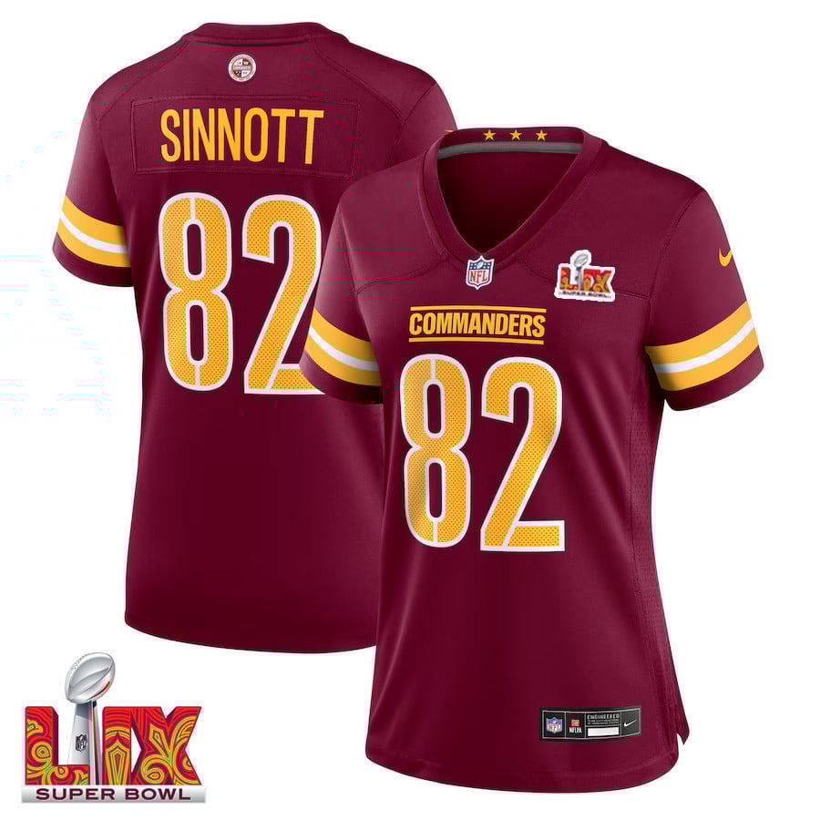 Ben Sinnott #82 Washington Commanders Super Bowl LIX Burgundy NFL Jersey Women's