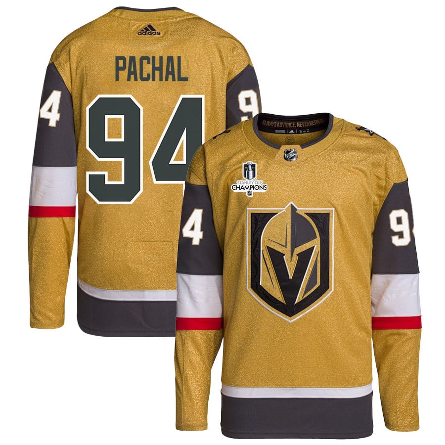 Brayden Pachal 94 Vegas Golden Knights Stanley Cup 2023 Champions Patch Home Breakaway Gold NHL Jersey Men's