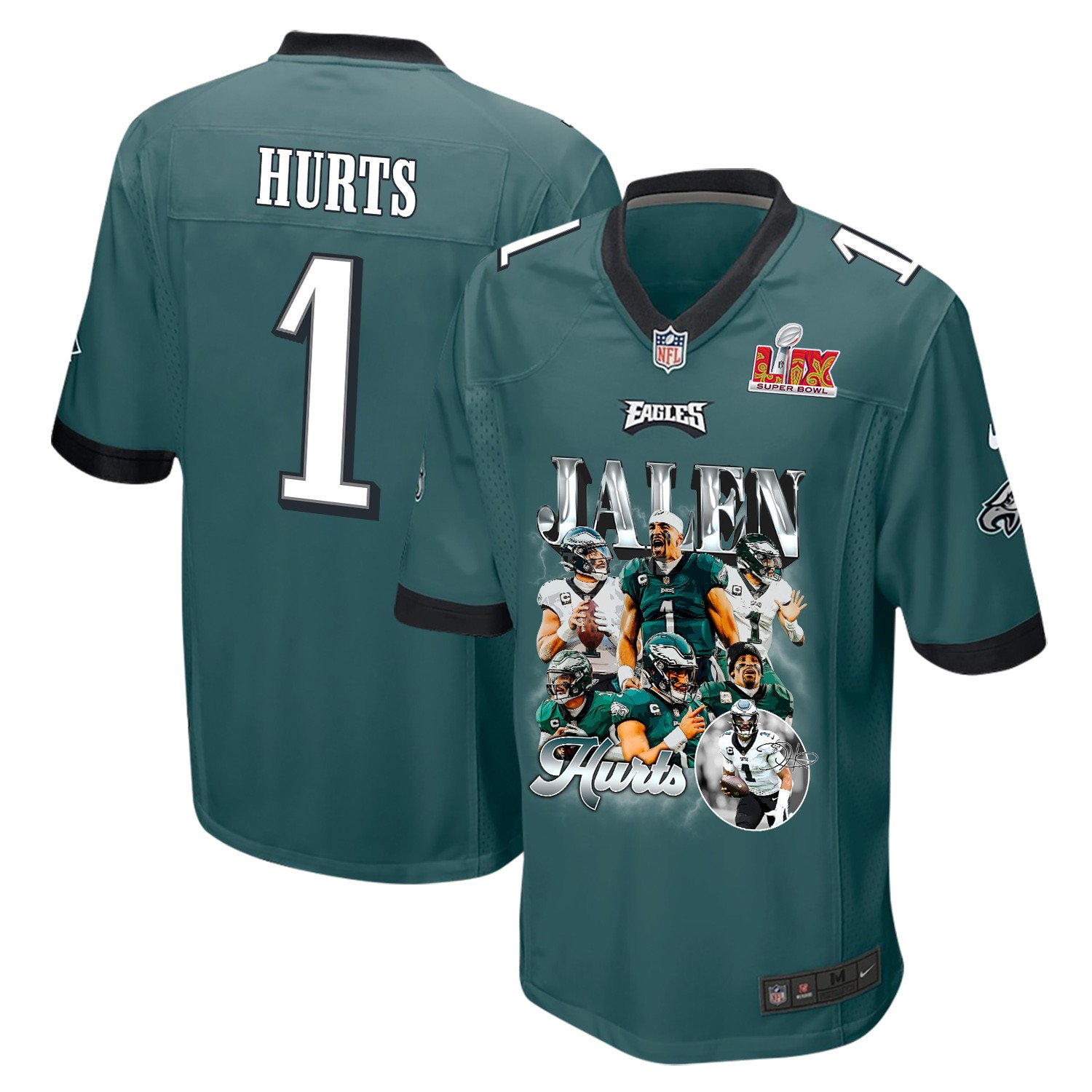 Jalen Hurts 1 Philadelphia Eagles Jalen's Pain Train' Game Midnight Green NFL Jersey Men's
