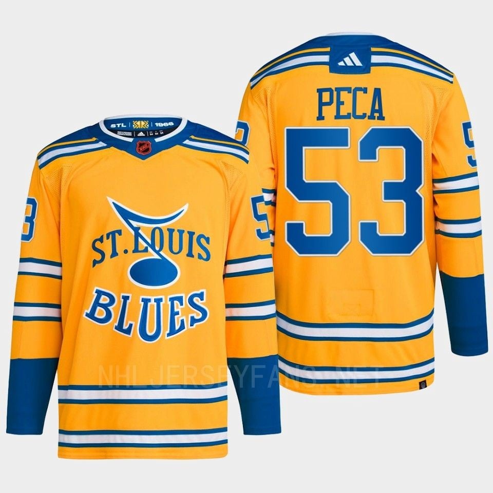 Matthew Peca 53 Reverse Retro 2.0 2022 St. Louis Blues Yellow Primegreen NHL Jersey Men's