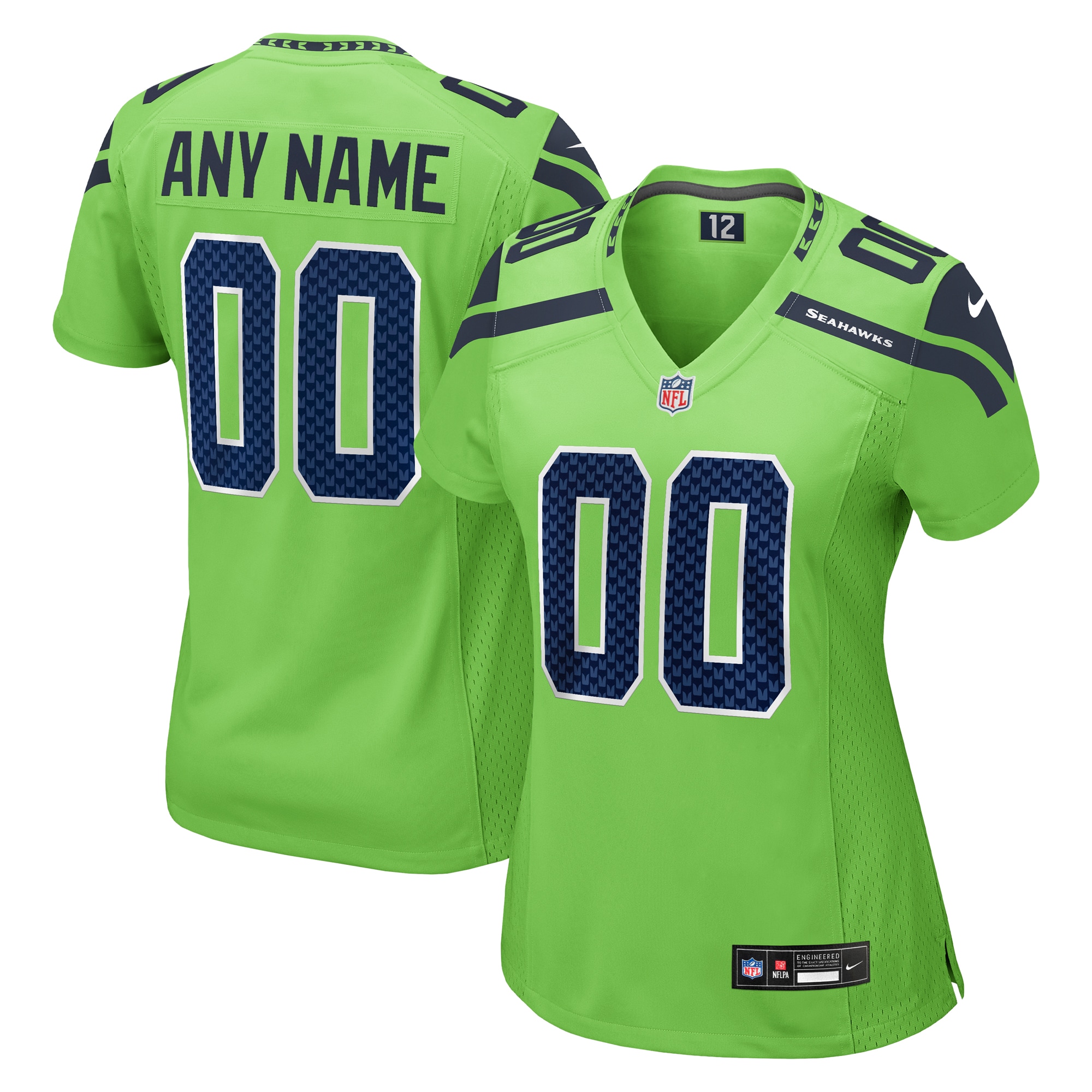 Seattle Seahawks Neon Green Alternate Custom Game NFL Jersey Women's