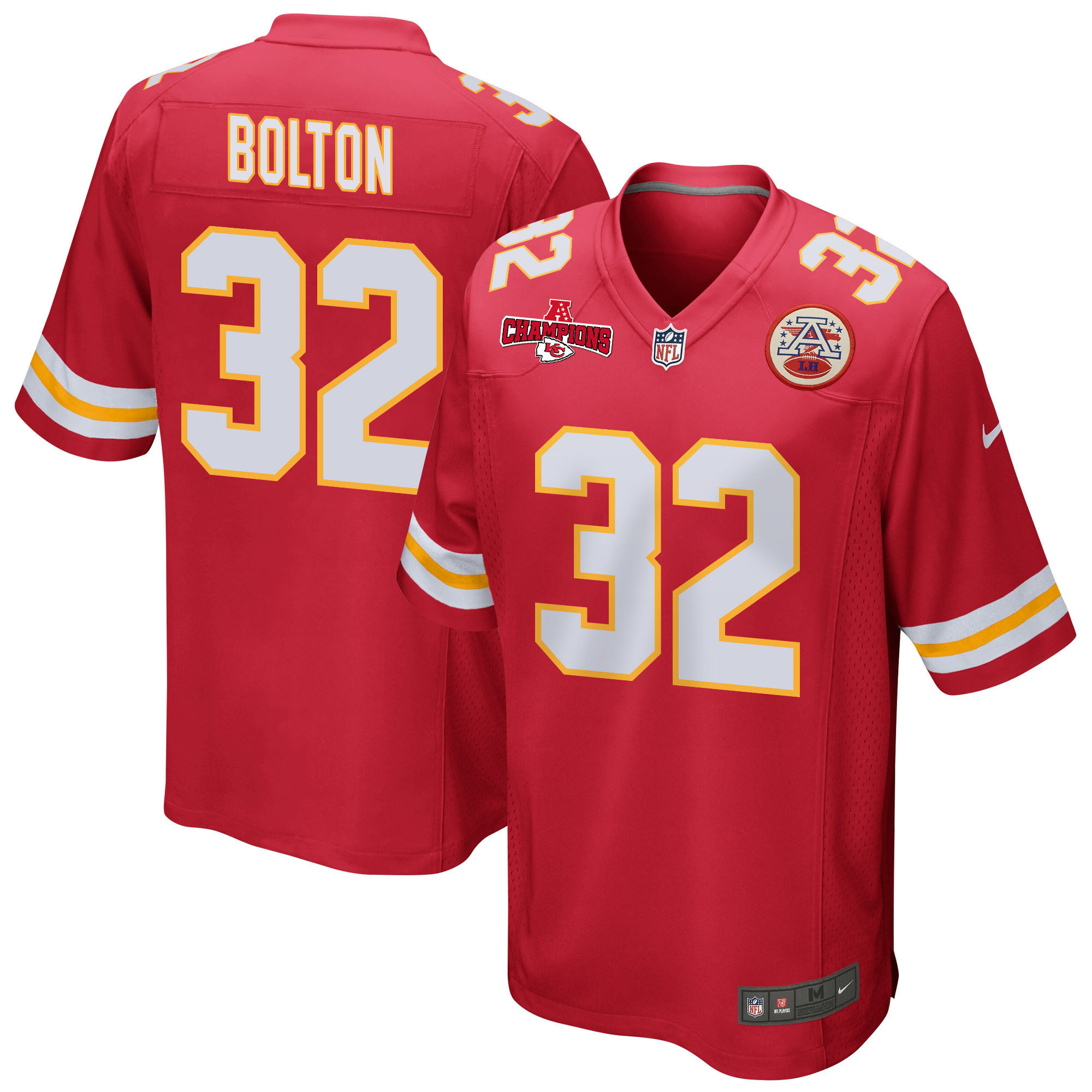 Nick Bolton 32 Kansas City Chiefs AFC Champions Patch Game Red NFL Jersey Men's