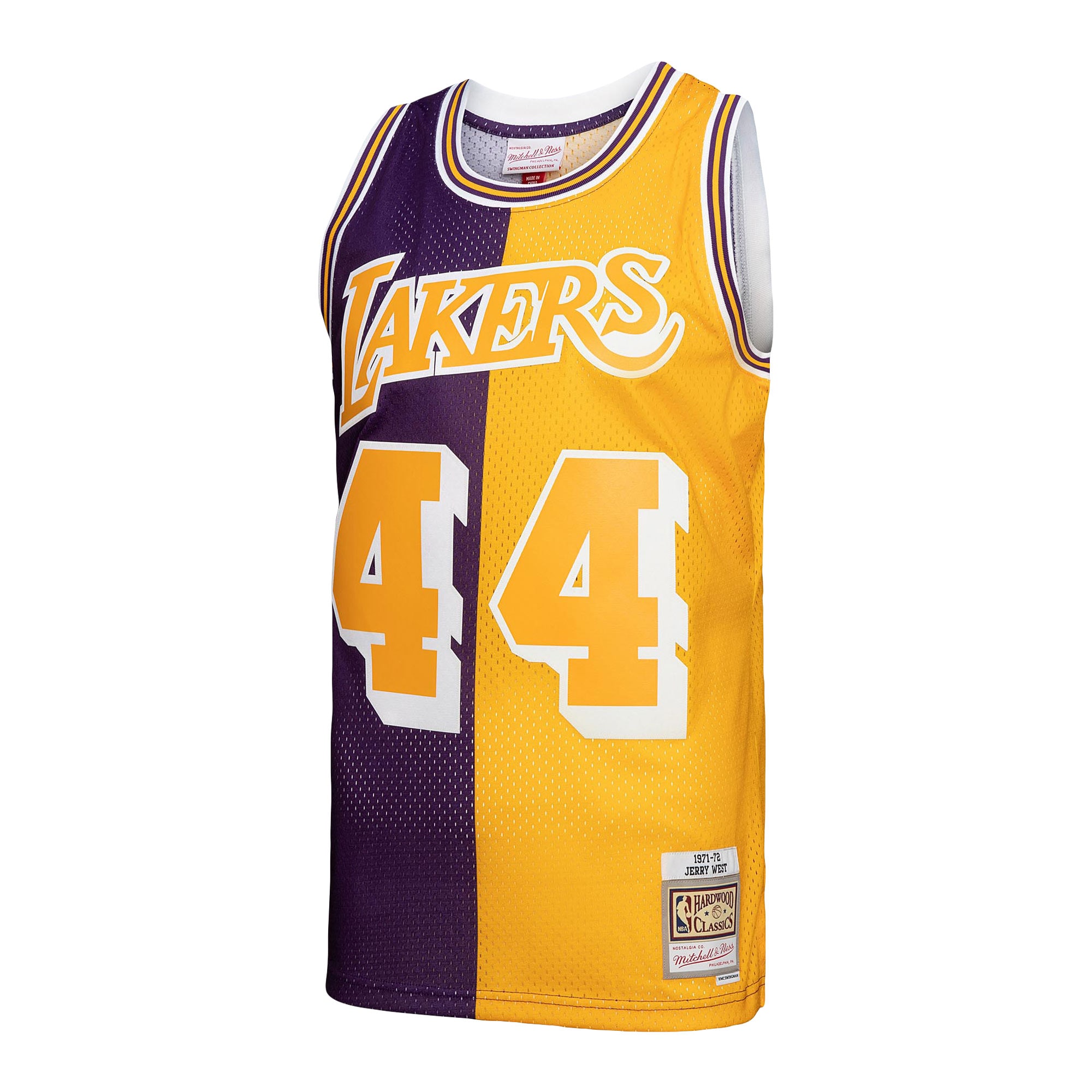 Mitchell Ness Jerry West Purple/Gold Los Angeles Lakers Hardwood Classics 1971/72 Split Swingman NBA Jersey Men's