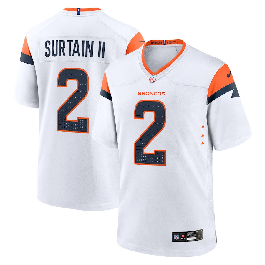 Patrick Surtain II 2 Denver Broncos Game White NFL Jersey Men's