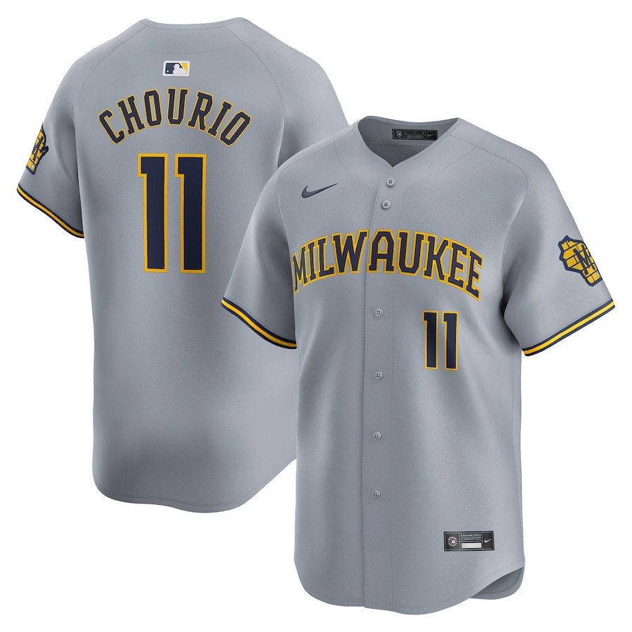 Jackson Chourio 11 Milwaukee Brewers Away Limited Gray MLB Jersey Men's