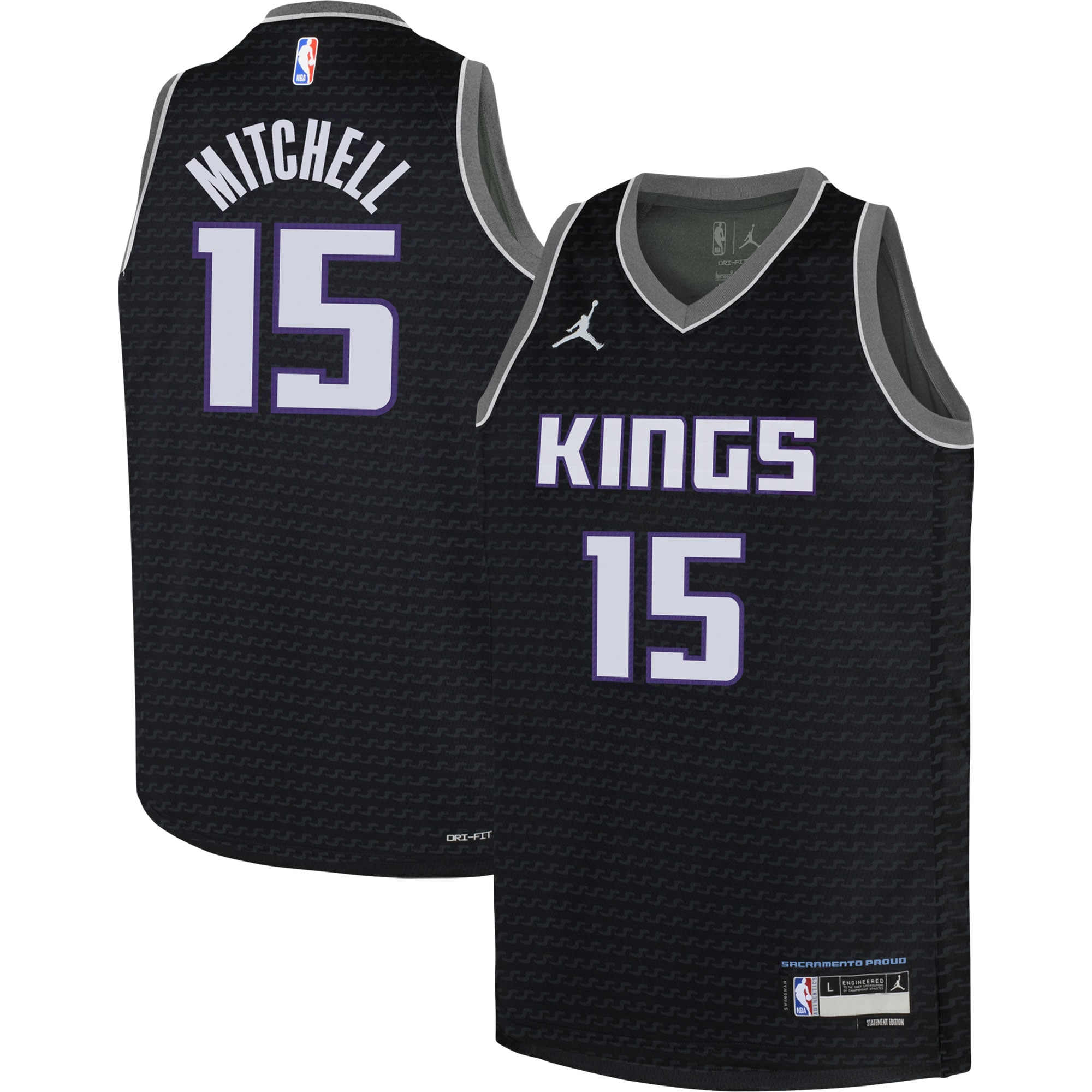 Jordan Brand Davion Mitchell Black Sacramento Kings Swingman Statement Edition NBA Jersey Youth