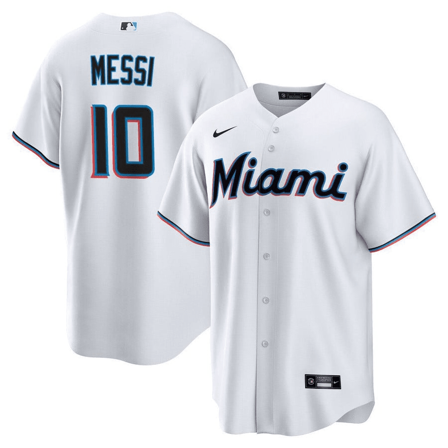 Lionel Messi Miami Marlins Stitched White MLB Jersey Men's
