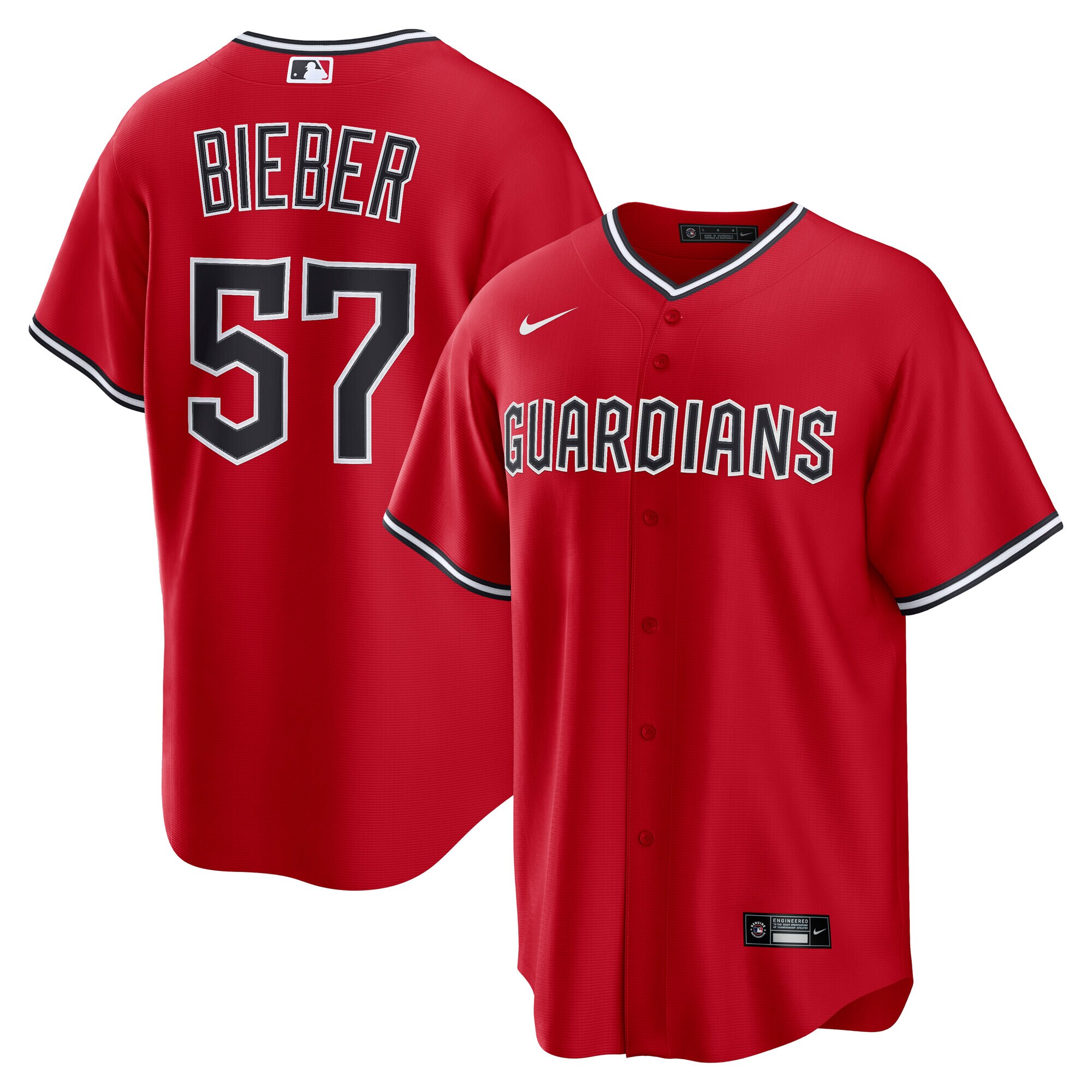 Cleveland Guardians Shane Bieber Red Alternate 2.0 Player MLB Jersey Men's