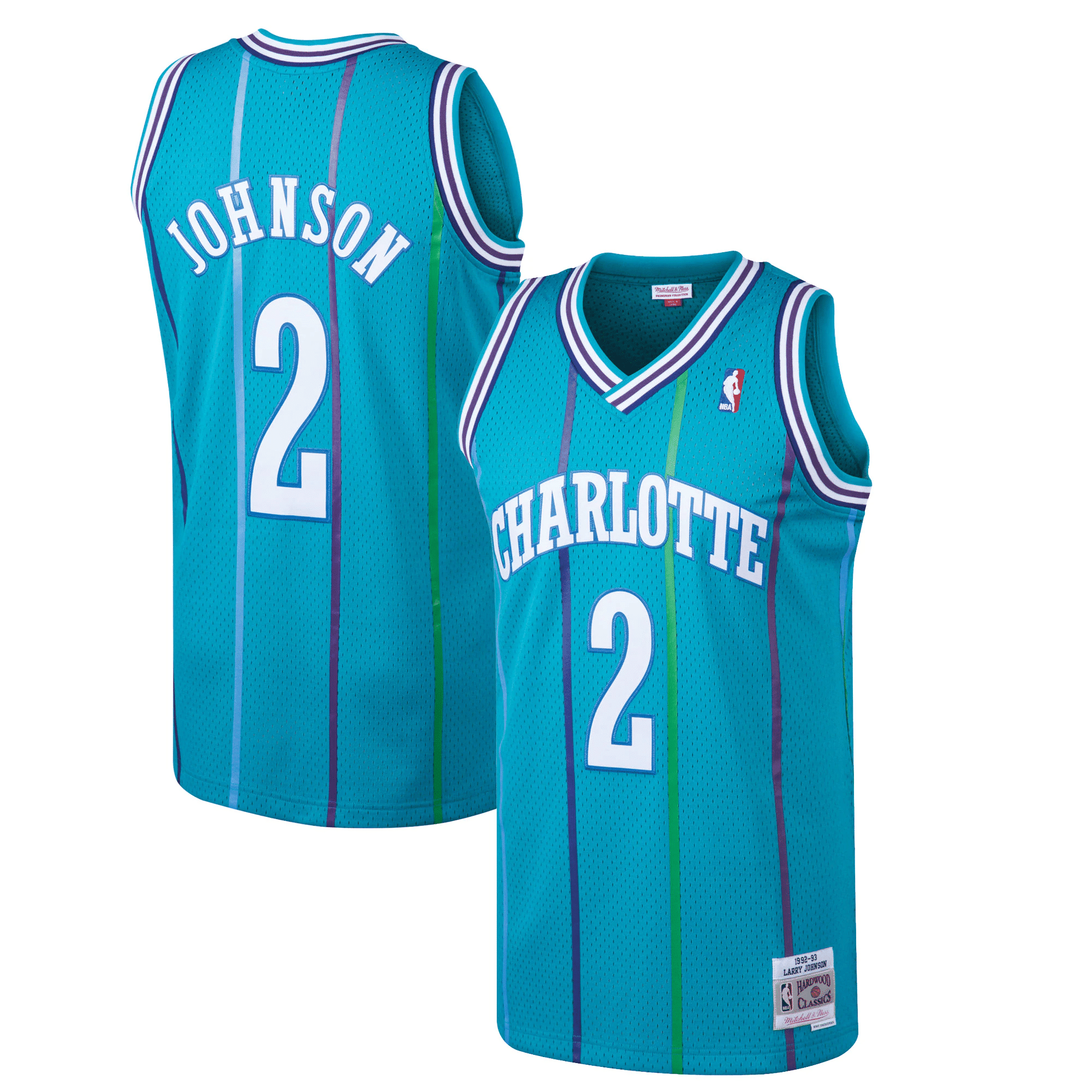 Larry Johnson Charlotte Hornets Mitchell Ness 1992-93 Hardwood Classics Swingman Teal NBA Jersey Men's