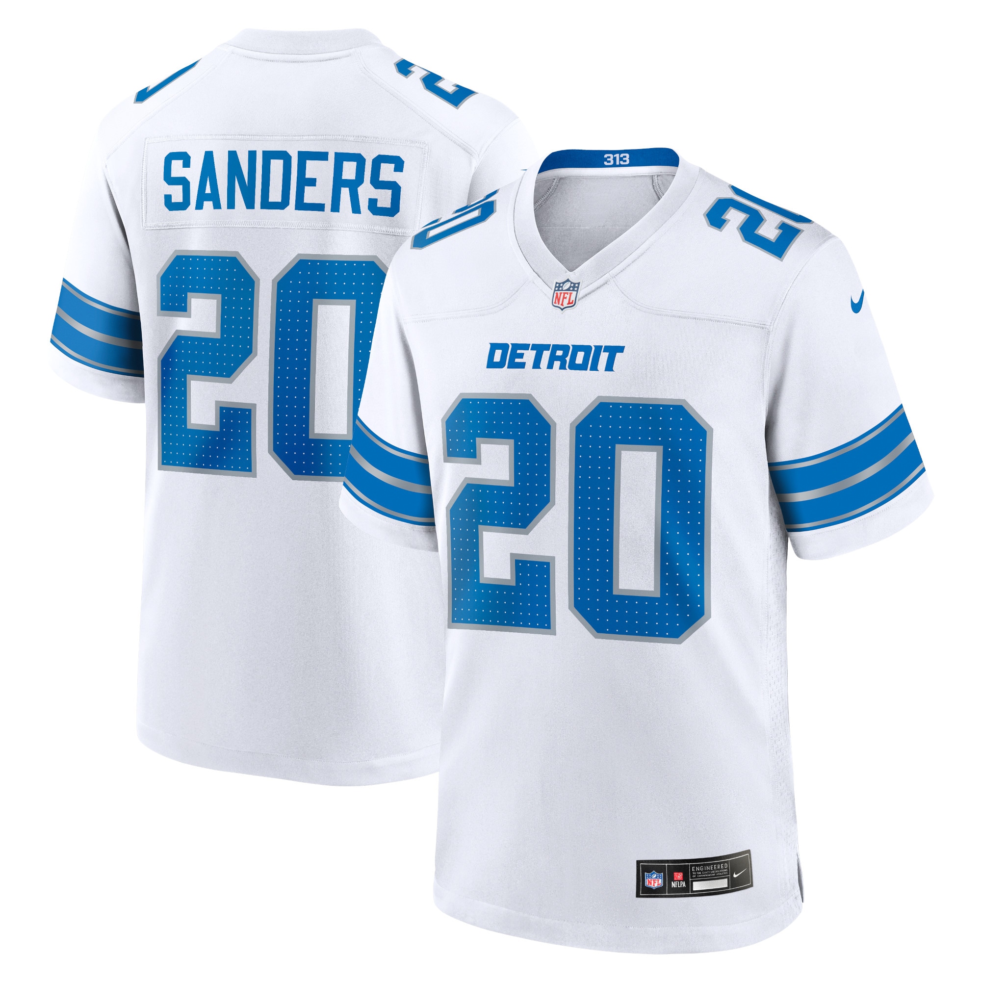 Detroit Lions Barry Sanders White Retired Player Game NFL Jersey Men's