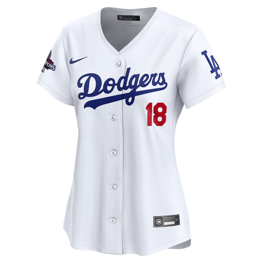 Yoshinobu Yamamoto 18 Los Angeles Dodgers 2024 World Series Champions Japanese Characters Limited Player White MLB Jersey Women's