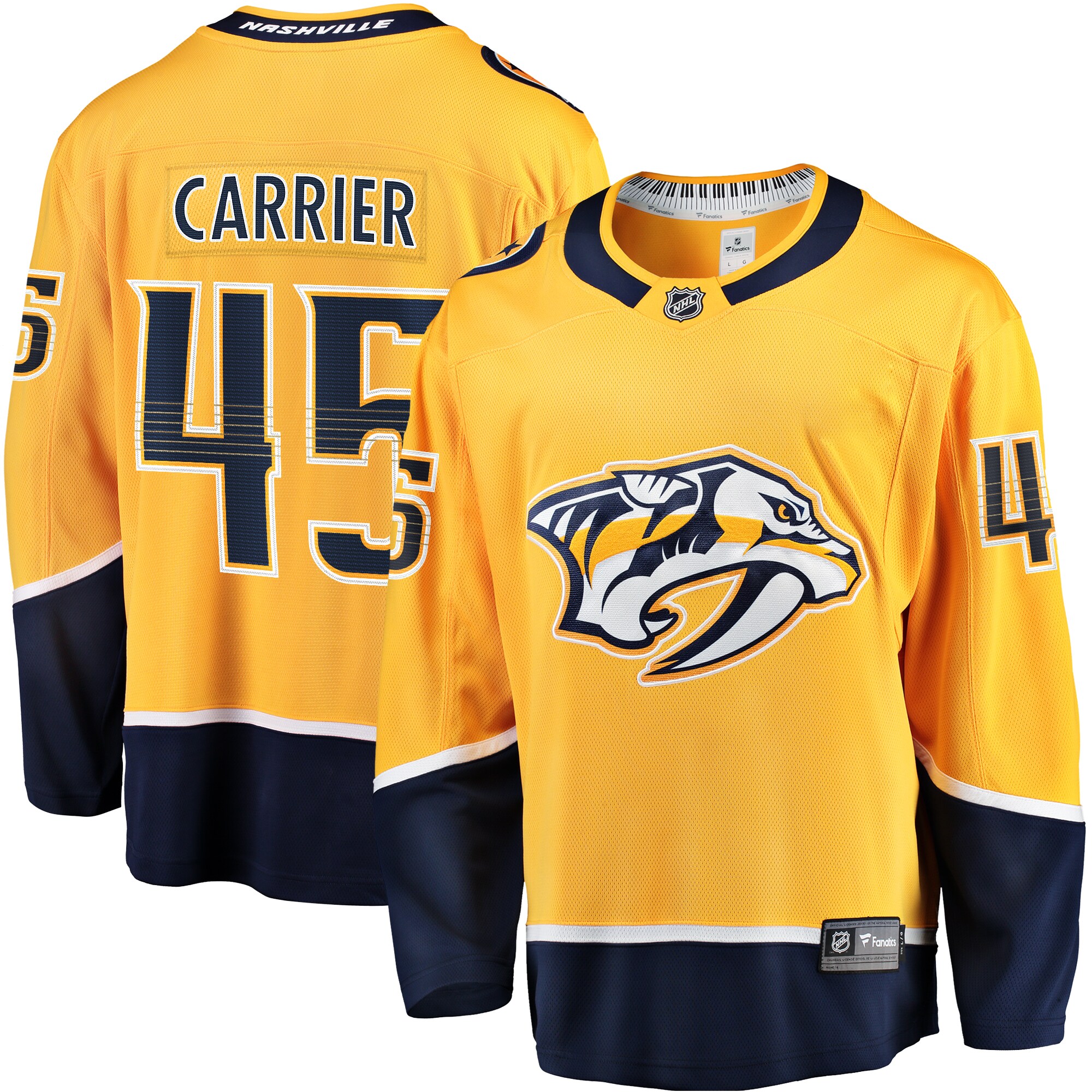 Nashville Predators Alexandre Carrier Gold Premier Breakaway Player NHL Jersey Men's