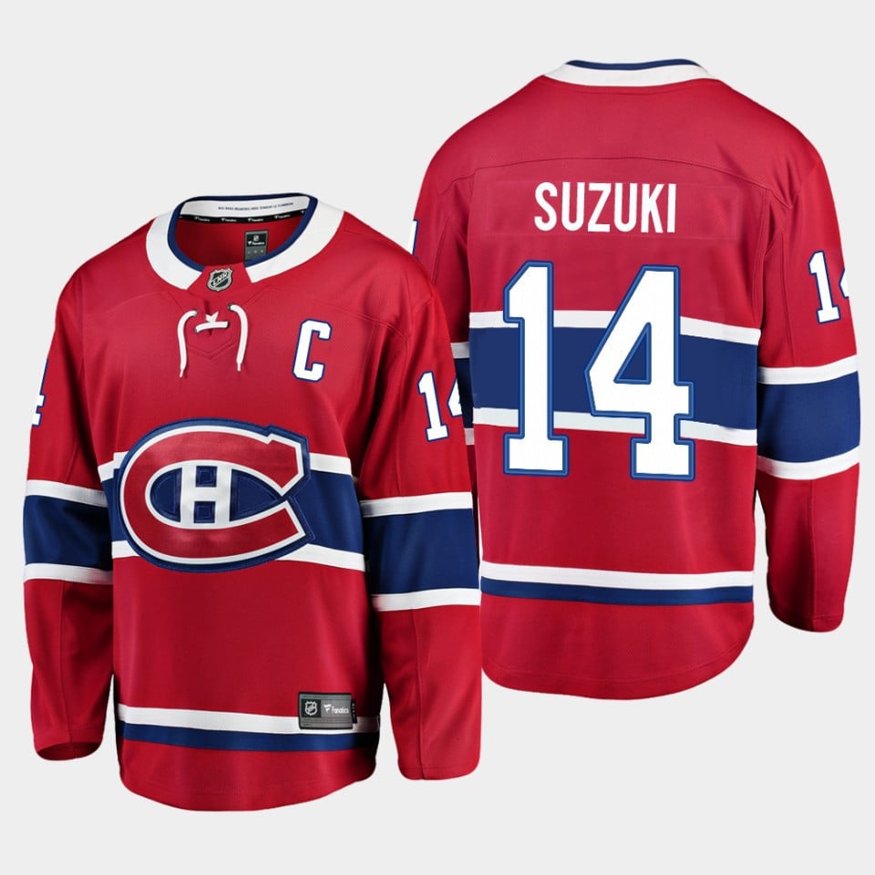Montreal Canadiens Nick Suzuki 14 2023 Captain Patch Red Home NHL Jersey Men's