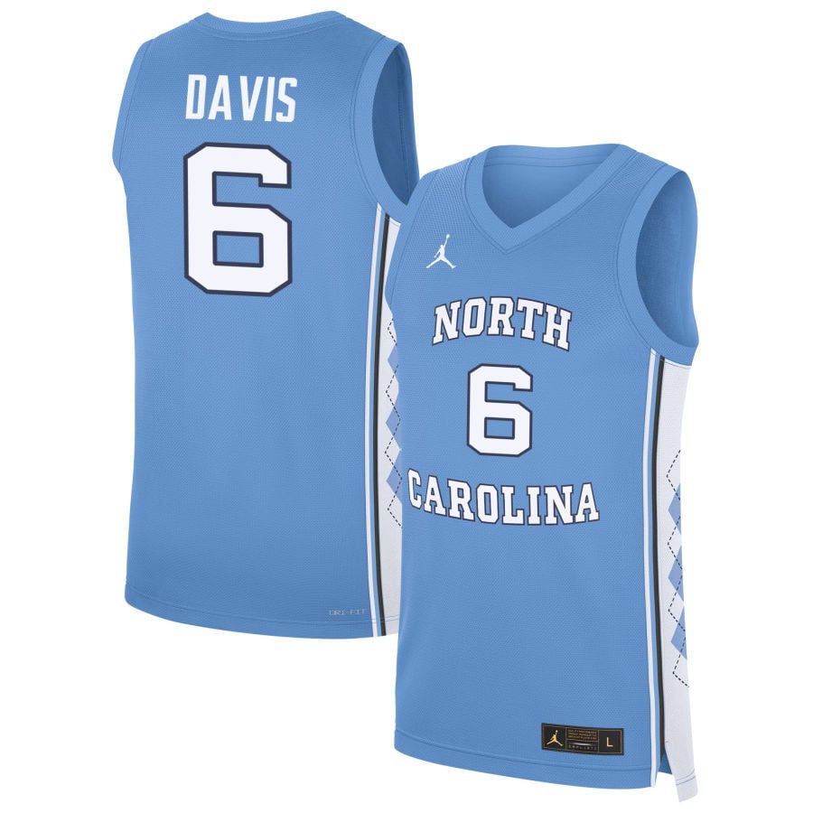 Elijah Davis 6 North Carolina Tar Heels Carolina Blue NCAA Jersey Men's