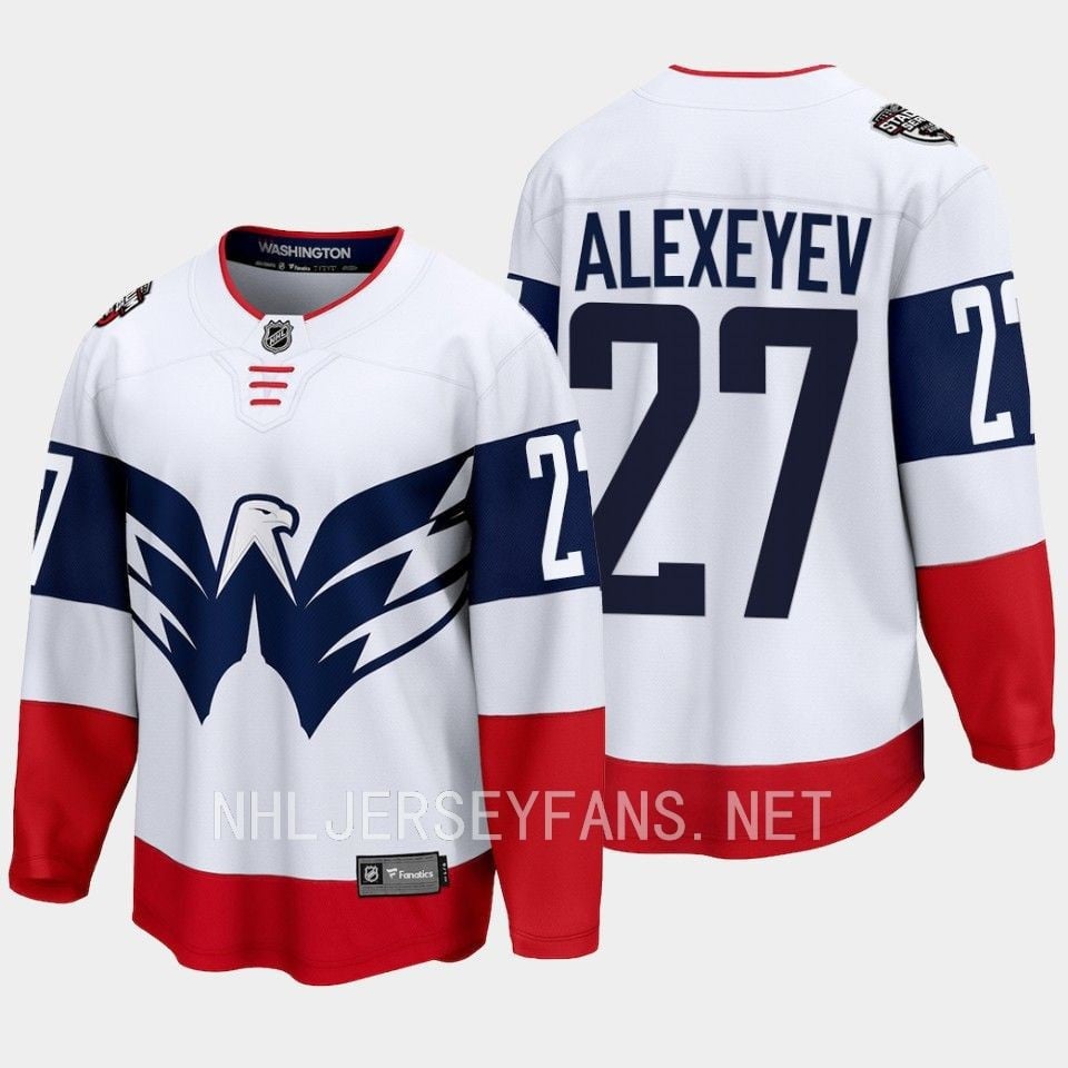 Alexander Alexeyev 27 Washington Capitals 2023 Stadium White Primegreen NHL Jersey Men's