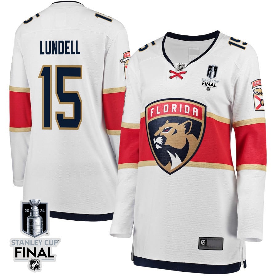 Anton Lundell 15 Florida Panthers 2024 STANLEY CUP Final Away Breakaway White NHL Jersey Women's