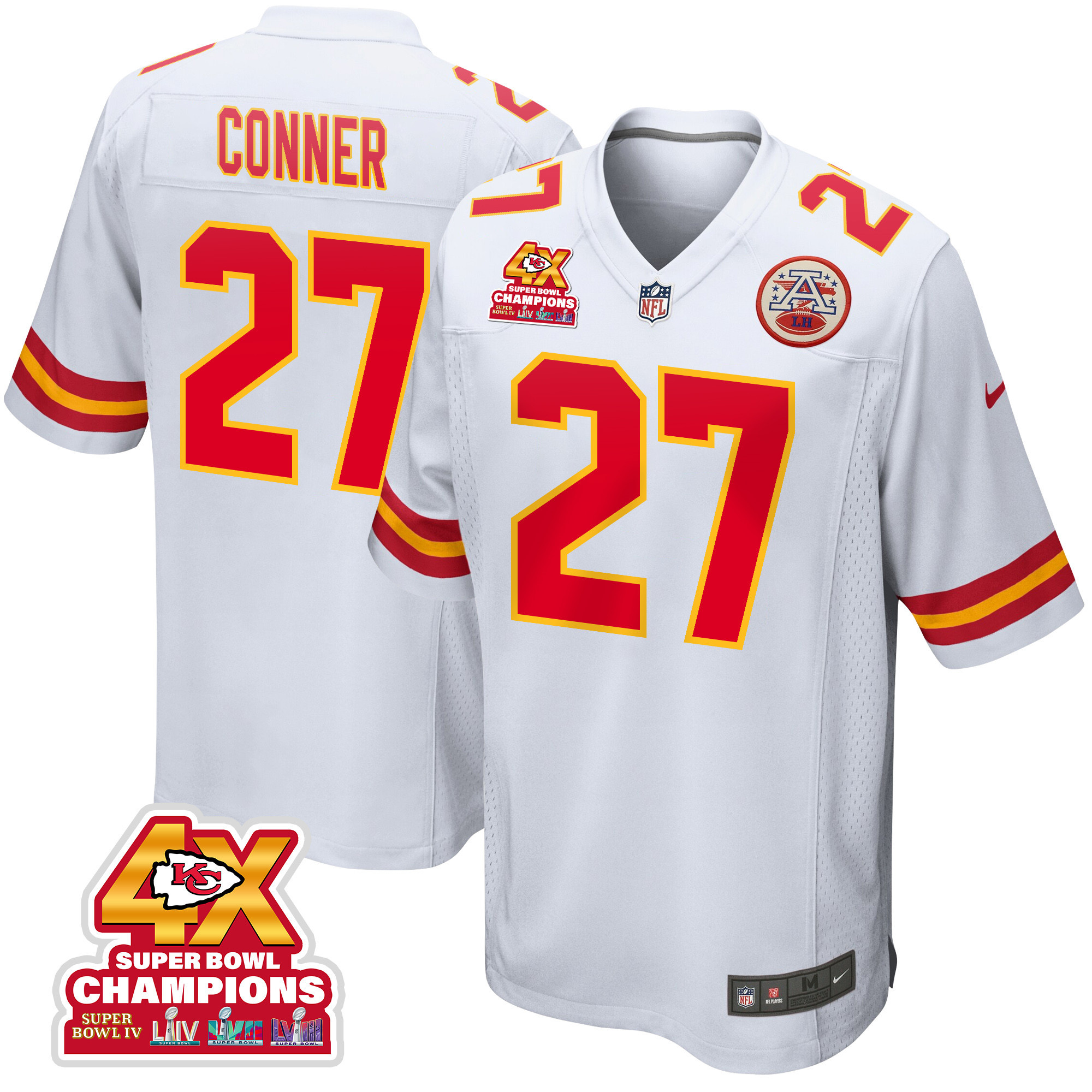 Chamarri Conner 27 Kansas City Chiefs Super Bowl LVIII Champions 4X Game White NFL Jersey Men's