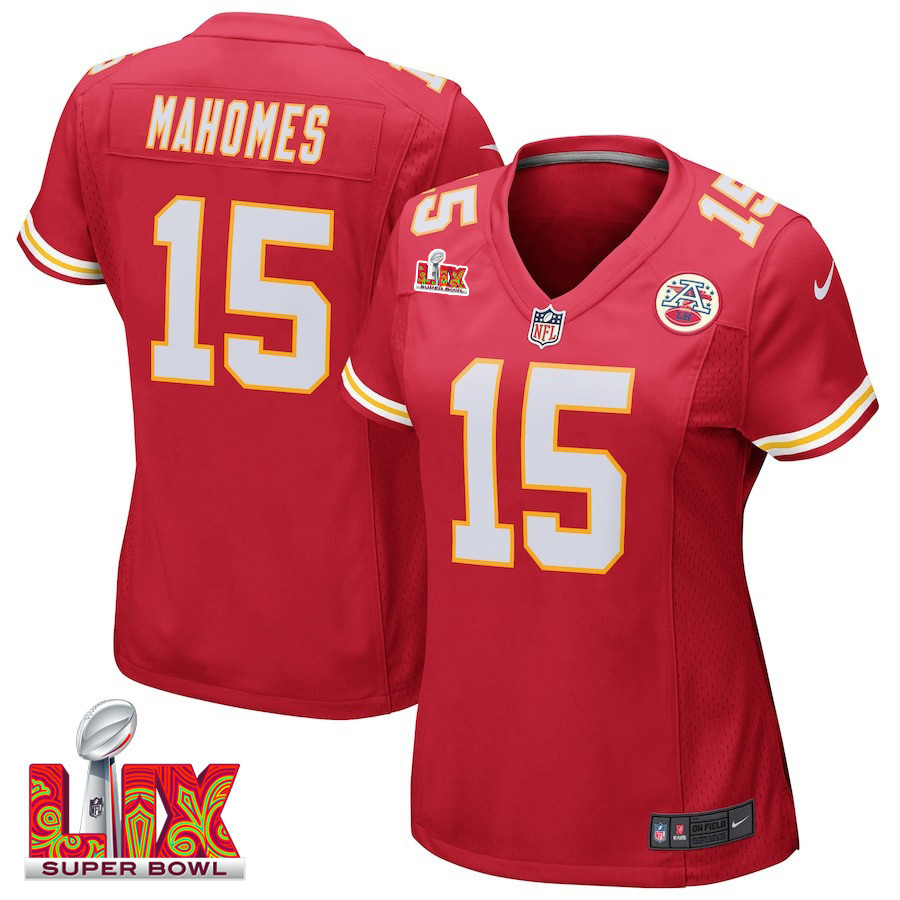 Patrick Mahomes #15 Kansas City Chiefs Super Bowl LIX Red NFL Jersey Women's