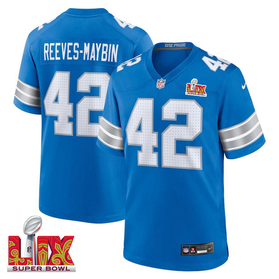 Jalen Reeves-Maybin #42 Detroit Lions Super Bowl LIX Blue NFL Jersey Men's