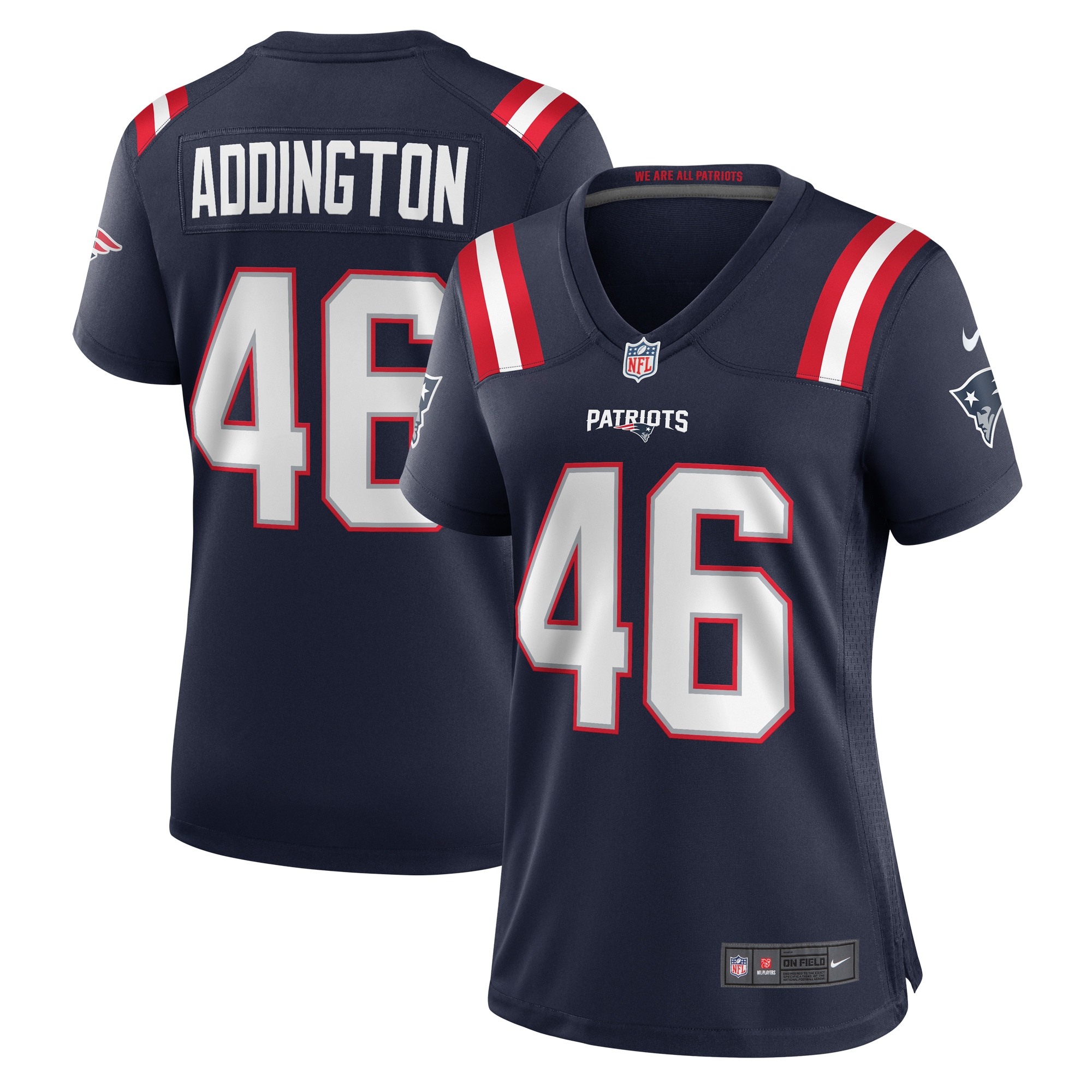New England Patriots Tucker Addington Navy Home Game Player NFL Jersey Women's