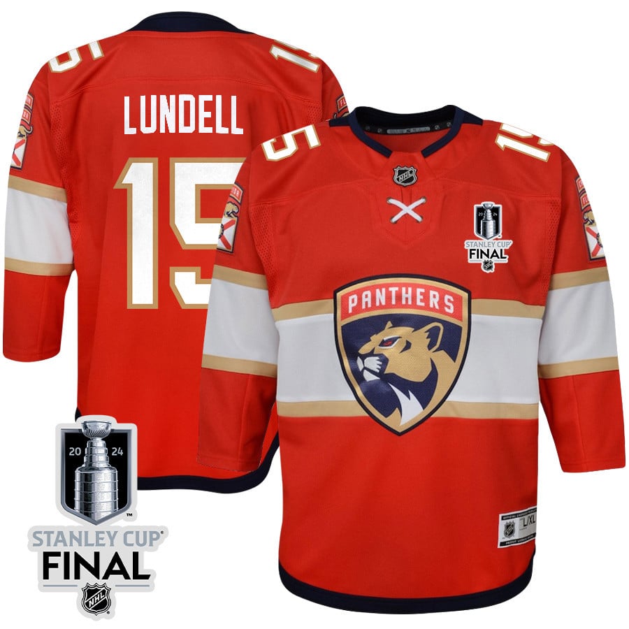 Anton Lundell 15 Florida Panthers 2024 STANLEY CUP Final Home Breakaway Red NHL Jersey Youth
