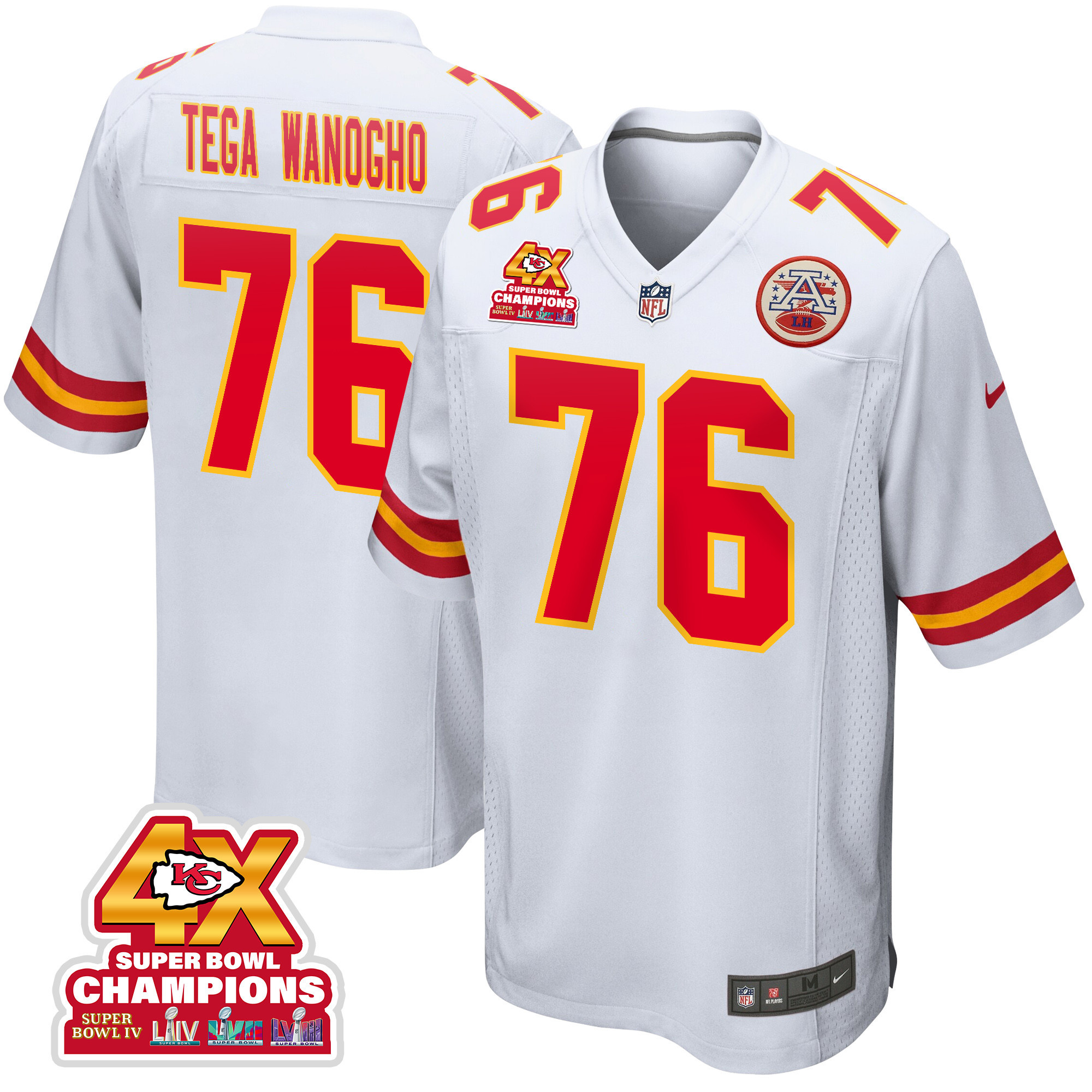 Prince Tega Wanogho 76 Kansas City Chiefs Super Bowl LVIII Champions 4X Game White NFL Jersey Men's