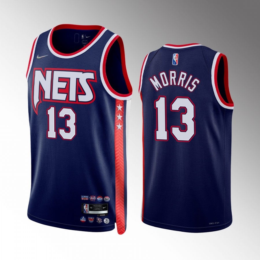 Markieff Morris 13 Brooklyn Nets Blue City Edition 75th Diamond NBA Jersey Men's