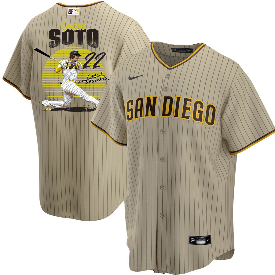Juan Soto 22 San Diego Padres Signed Hit 2023 Alternate Player Tan MLB Jersey Men's