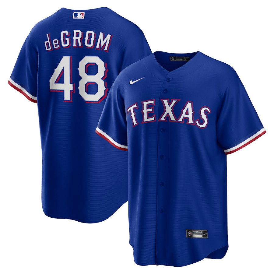 Jacob deGrom 48 Texas Rangers Alternate Royal MLB Jersey Men's