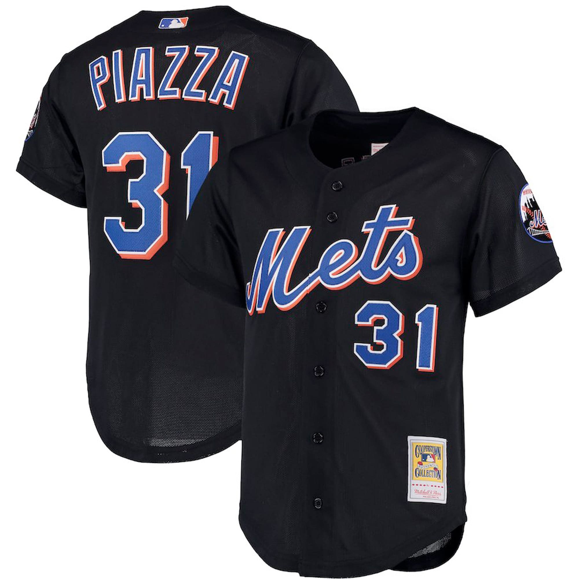 New York Mets Mike Piazza Mitchell Ness Black Big Tall Cooperstown Collection Mesh Button-Up MLB Jersey Men's