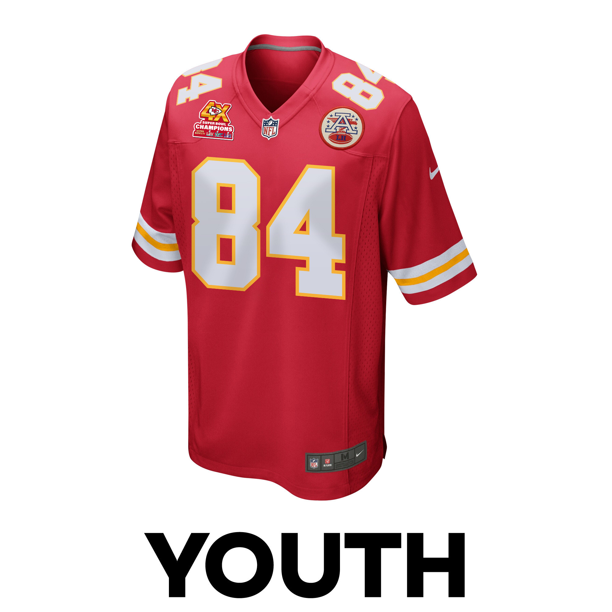 Justin Watson 84 Kansas City Chiefs Super Bowl LVIII Champions 4X Game Red NFL Jersey Youth