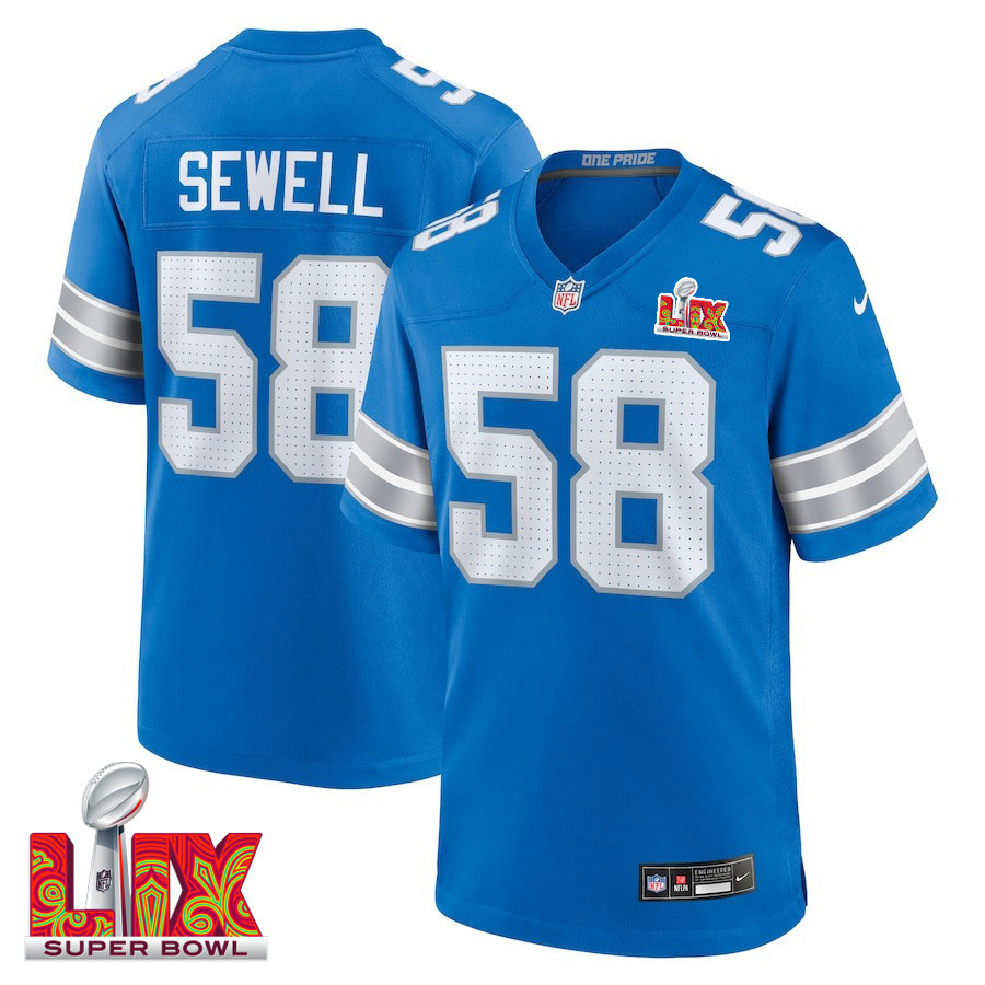 Penei Sewell #58 Detroit Lions Super Bowl LIX Blue NFL Jersey Men's