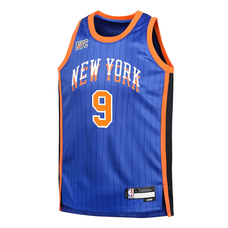 RJ Barrett 9 New York Knicks 2023/24 City Edition Swingma Blue NBA Jersey Youth