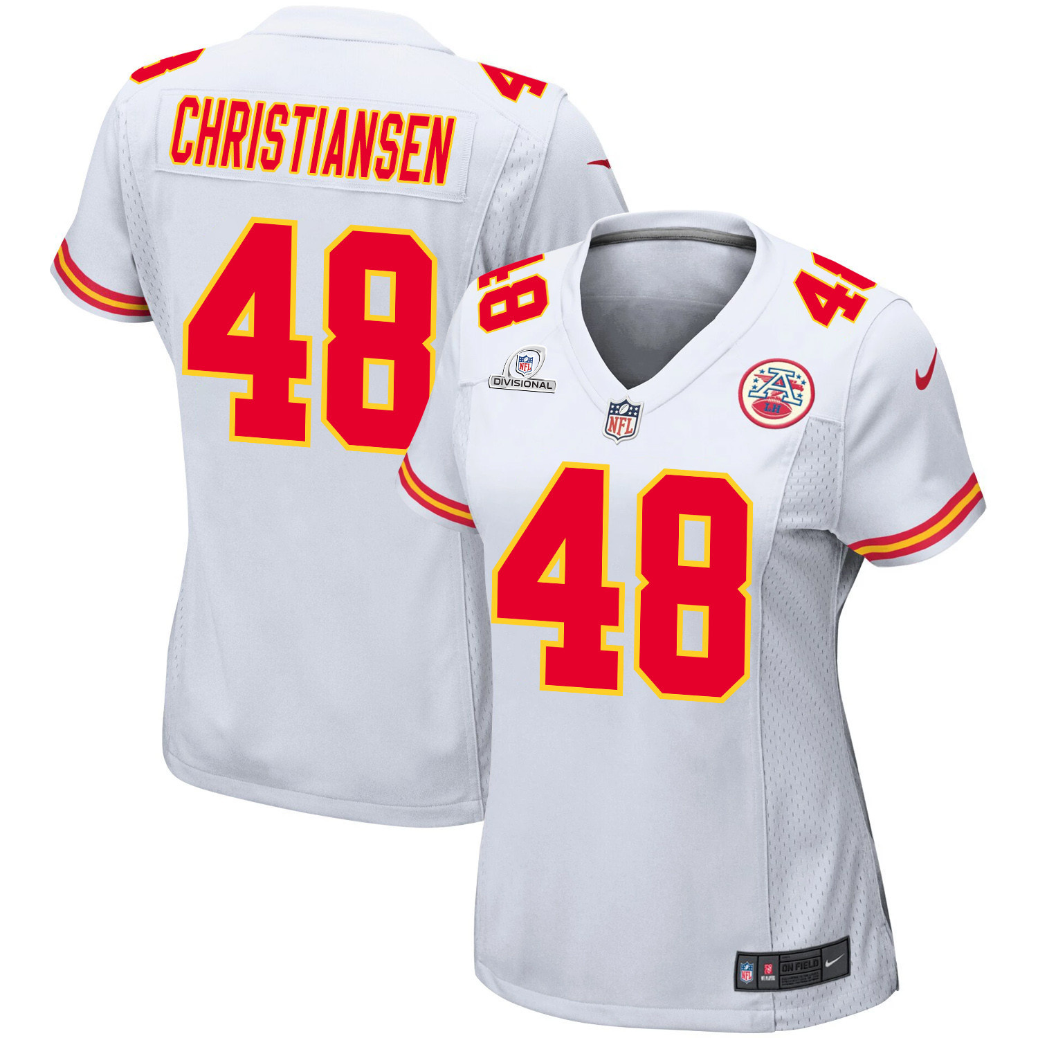 Cole Christiansen 48 Kansas City Chiefs Super Bowl LVIII Patch Game White NFL Jersey Women's