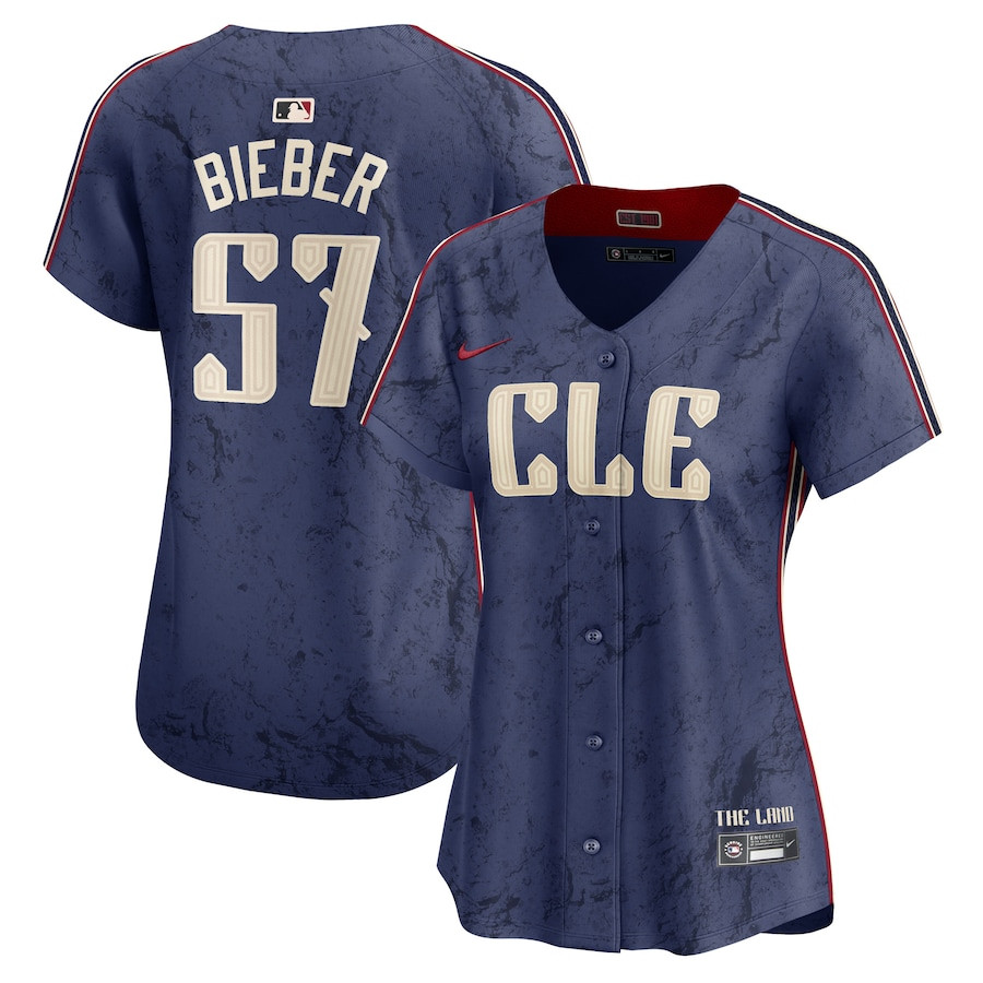 Shane Bieber 57 Cleveland Guardians 2024 City Connect Limited Navy MLB Jersey Women's