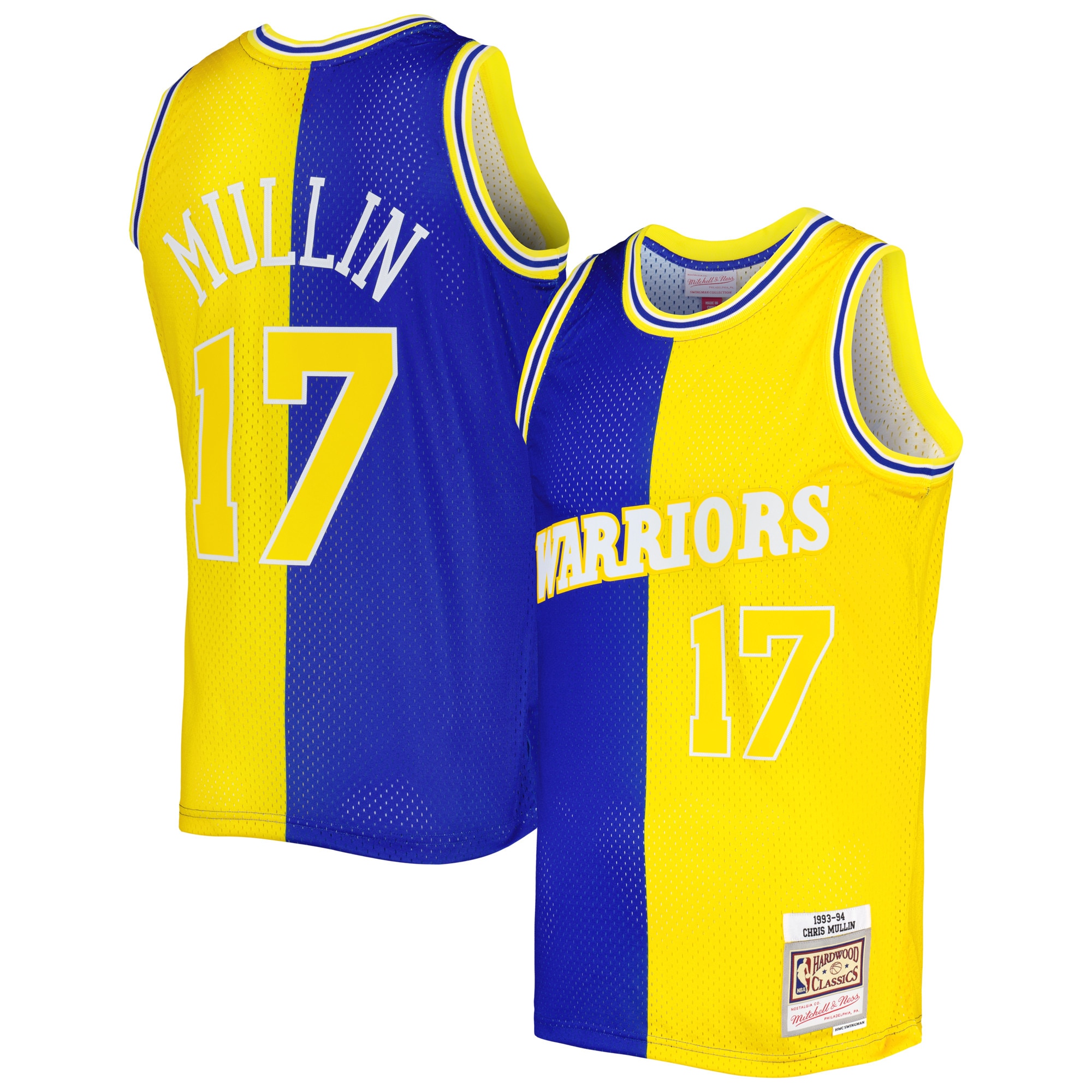 Mitchell Ness Chris Mullin Royal/Gold Golden State Warriors Hardwood Classics 1993/94 Split Swingman NBA Jersey Men's